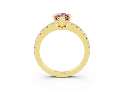 Yellow gold Marquise Cut Solitaire Diamond with Pavé Band and Four-Prong Setting_3