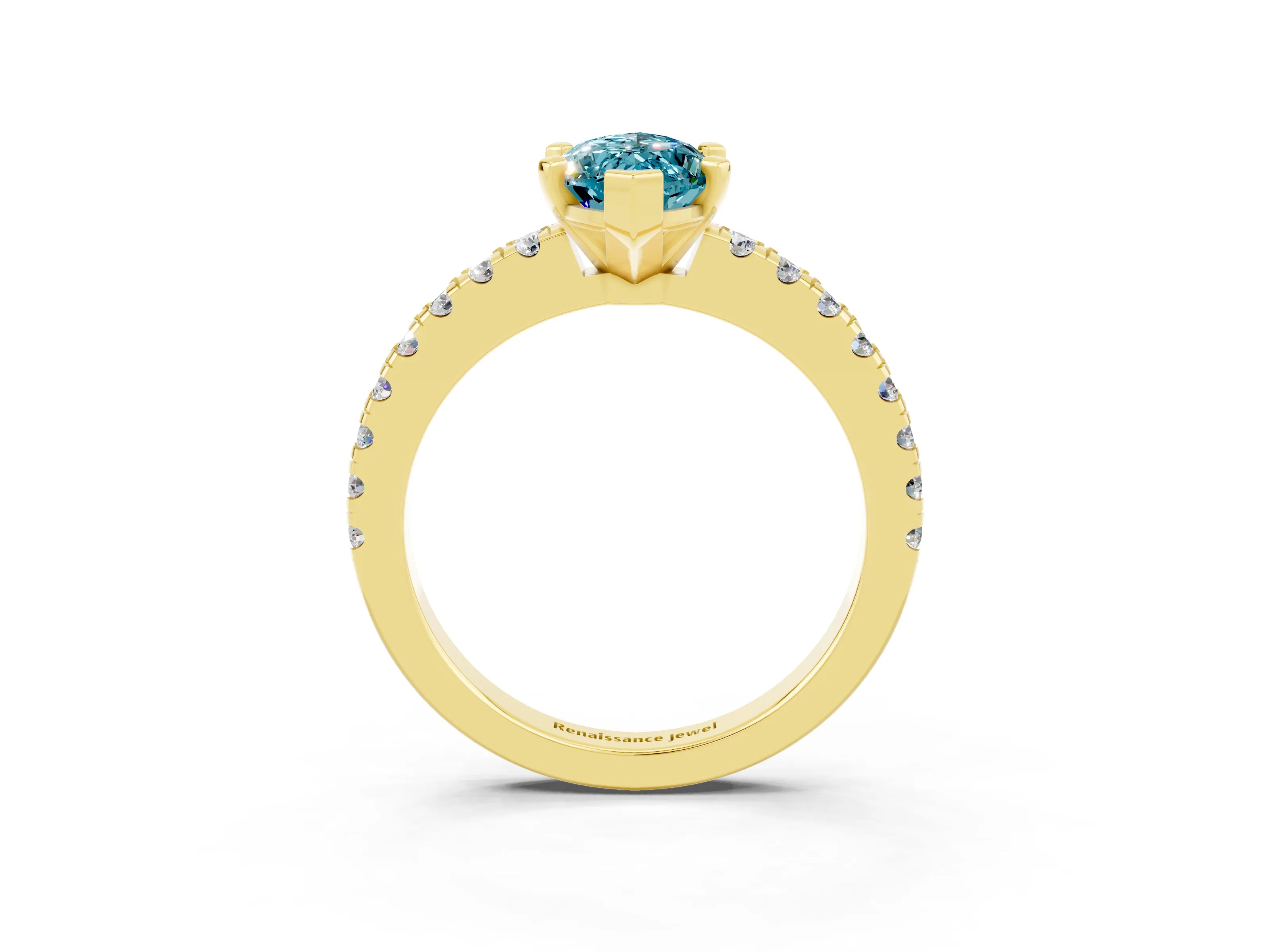 Yellow gold Marquise Cut Solitaire Diamond with Pavé Band and Four-Prong Setting_3