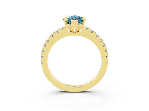 Yellow gold Marquise Cut Solitaire Diamond with Pavé Band and Four-Prong Setting_3