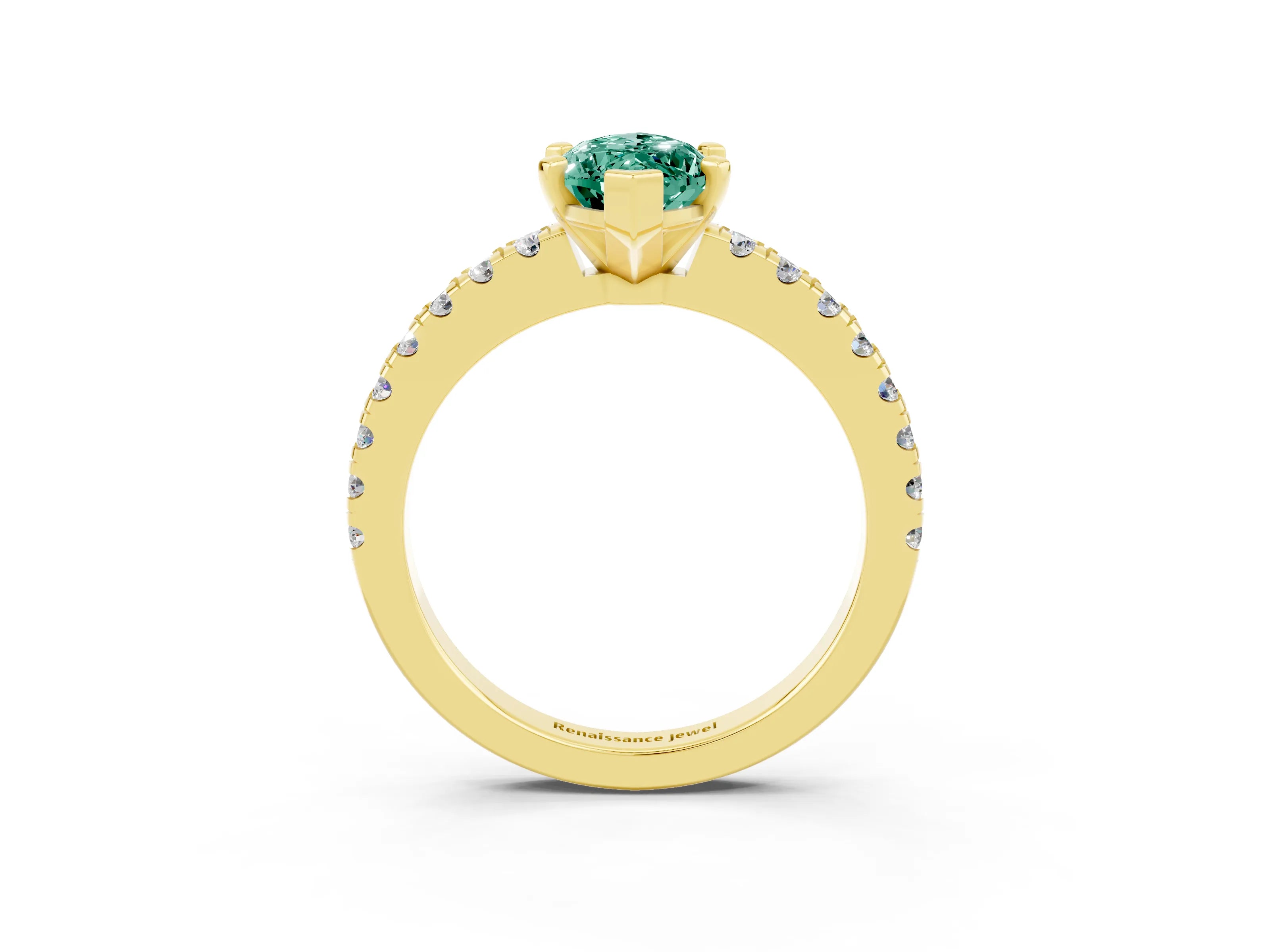 Yellow gold Marquise Cut Solitaire Diamond with Pavé Band and Four-Prong Setting_3