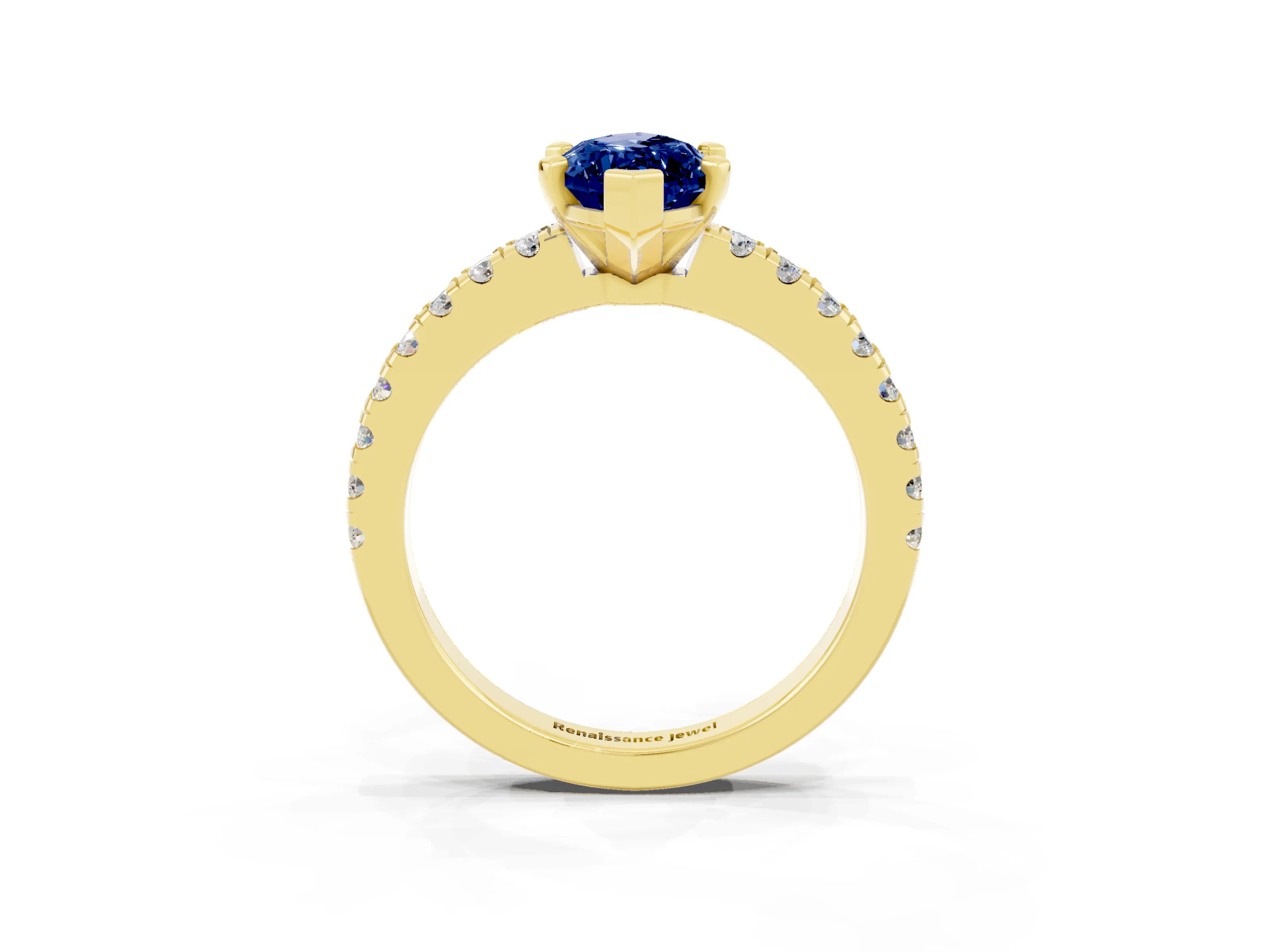 Yellow gold Marquise Cut Solitaire Diamond with Pavé Band and Four-Prong Setting_3