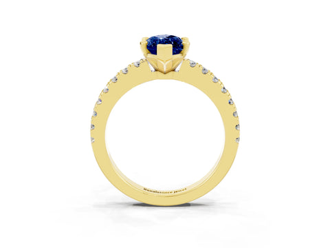 Yellow gold Marquise Cut Solitaire Diamond with Pavé Band and Four-Prong Setting_3