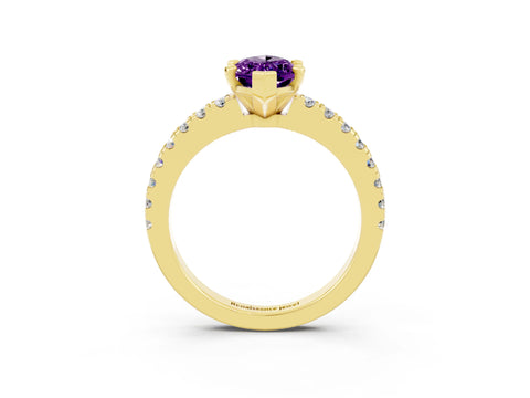Yellow gold Marquise Cut Solitaire Diamond with Pavé Band and Four-Prong Setting_3