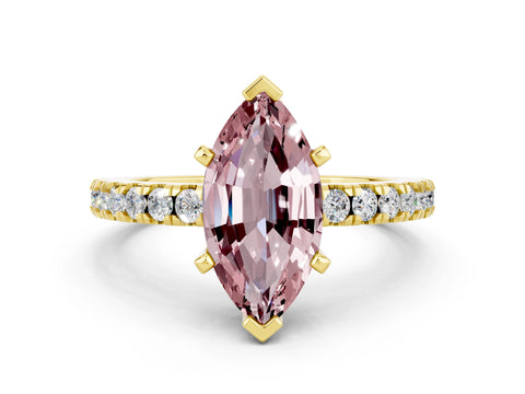 Yellow gold Marquise Cut Solitaire Diamond with Pavé Band and Four-Prong Setting