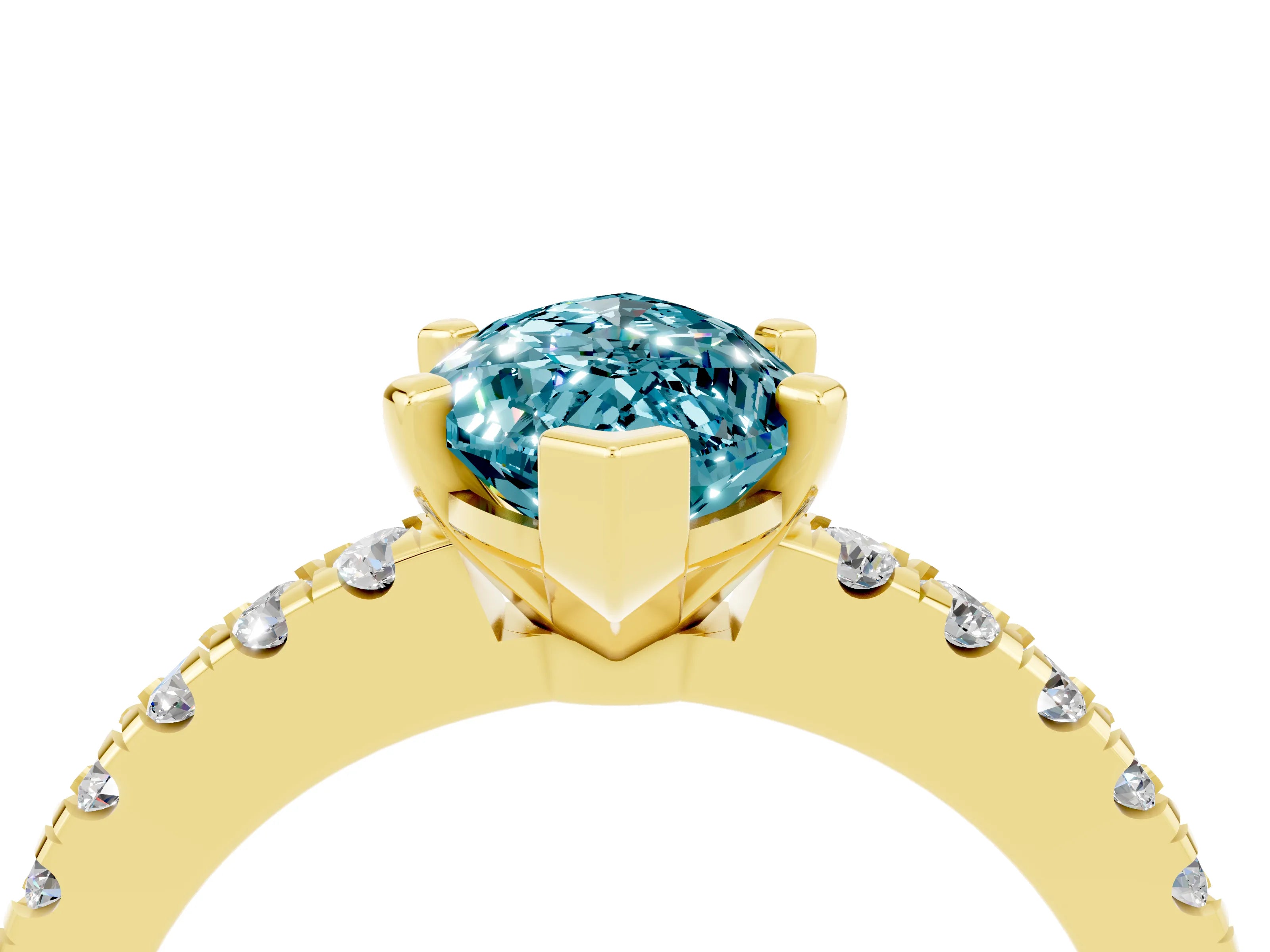 Yellow gold Marquise Cut Solitaire Diamond with Pavé Band and Four-Prong Setting_4