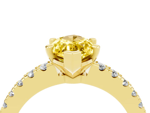 Yellow gold Marquise Cut Solitaire Diamond with Pavé Band and Four-Prong Setting_4