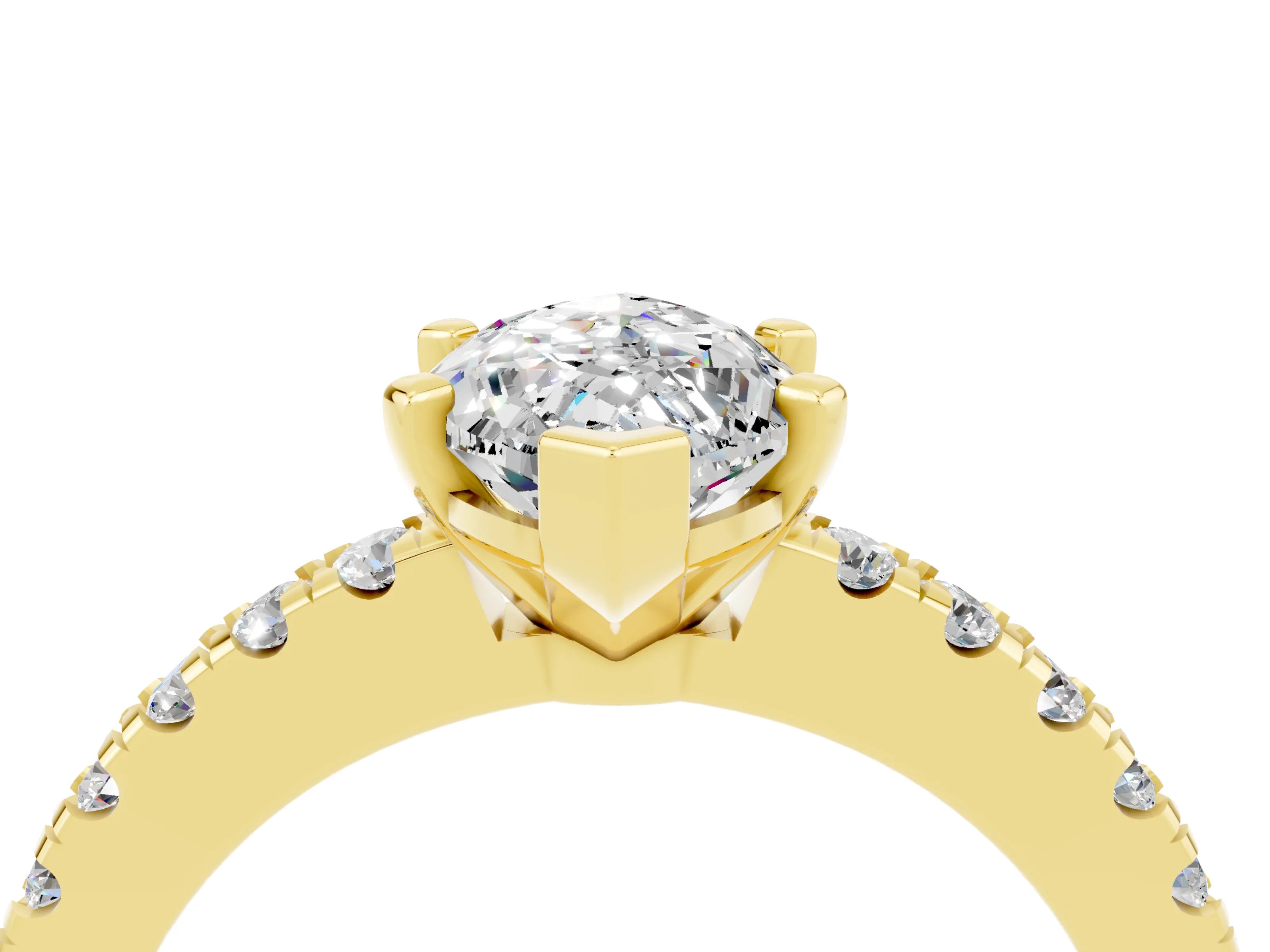 Yellow gold Marquise Cut Solitaire Diamond with Pavé Band and Four-Prong Setting_4