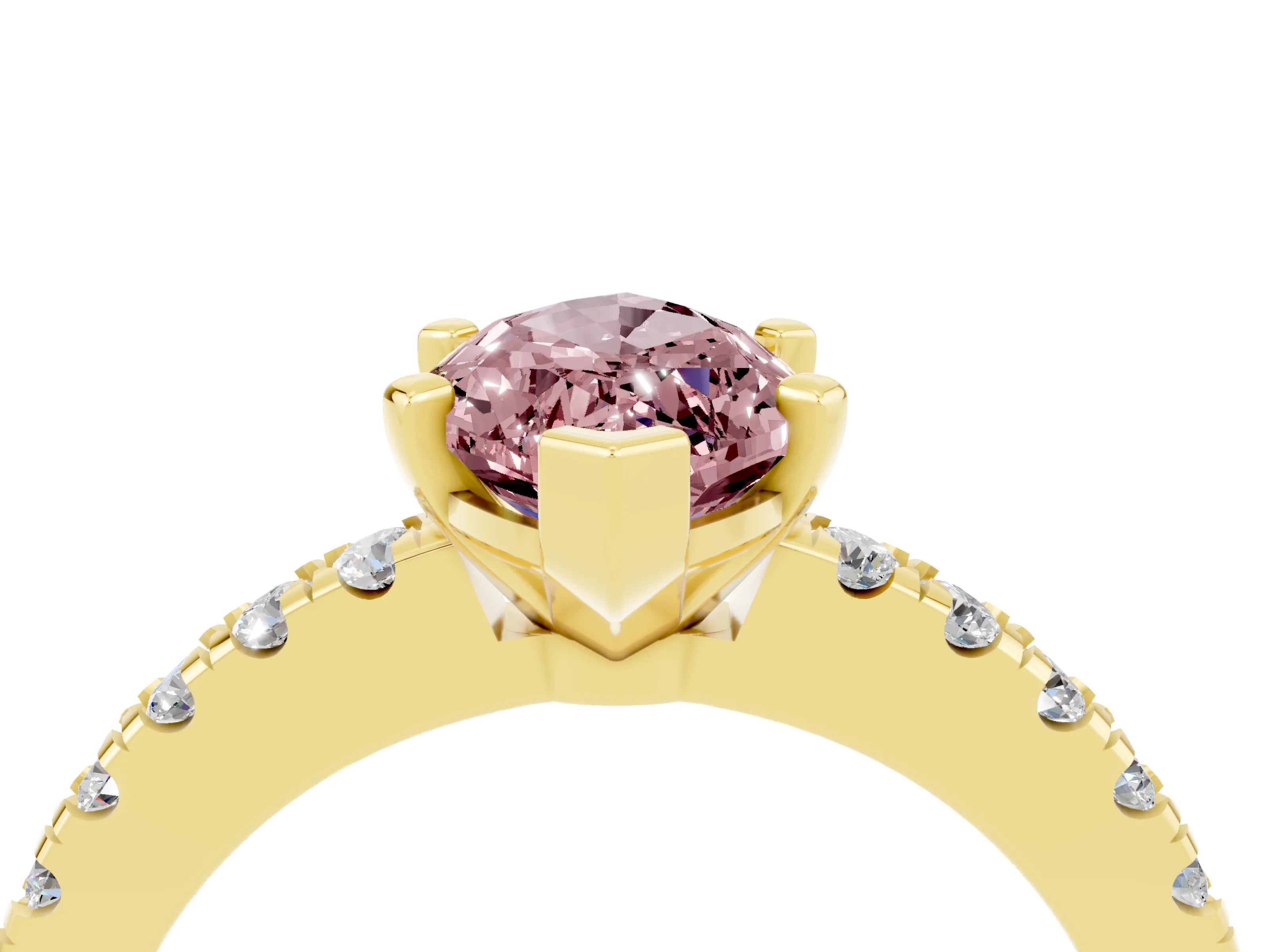 Yellow gold Marquise Cut Solitaire Diamond with Pavé Band and Four-Prong Setting_4