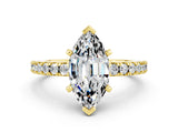 Yellow gold Marquise Cut Solitaire Diamond with Pavé Band and Four-Prong Setting