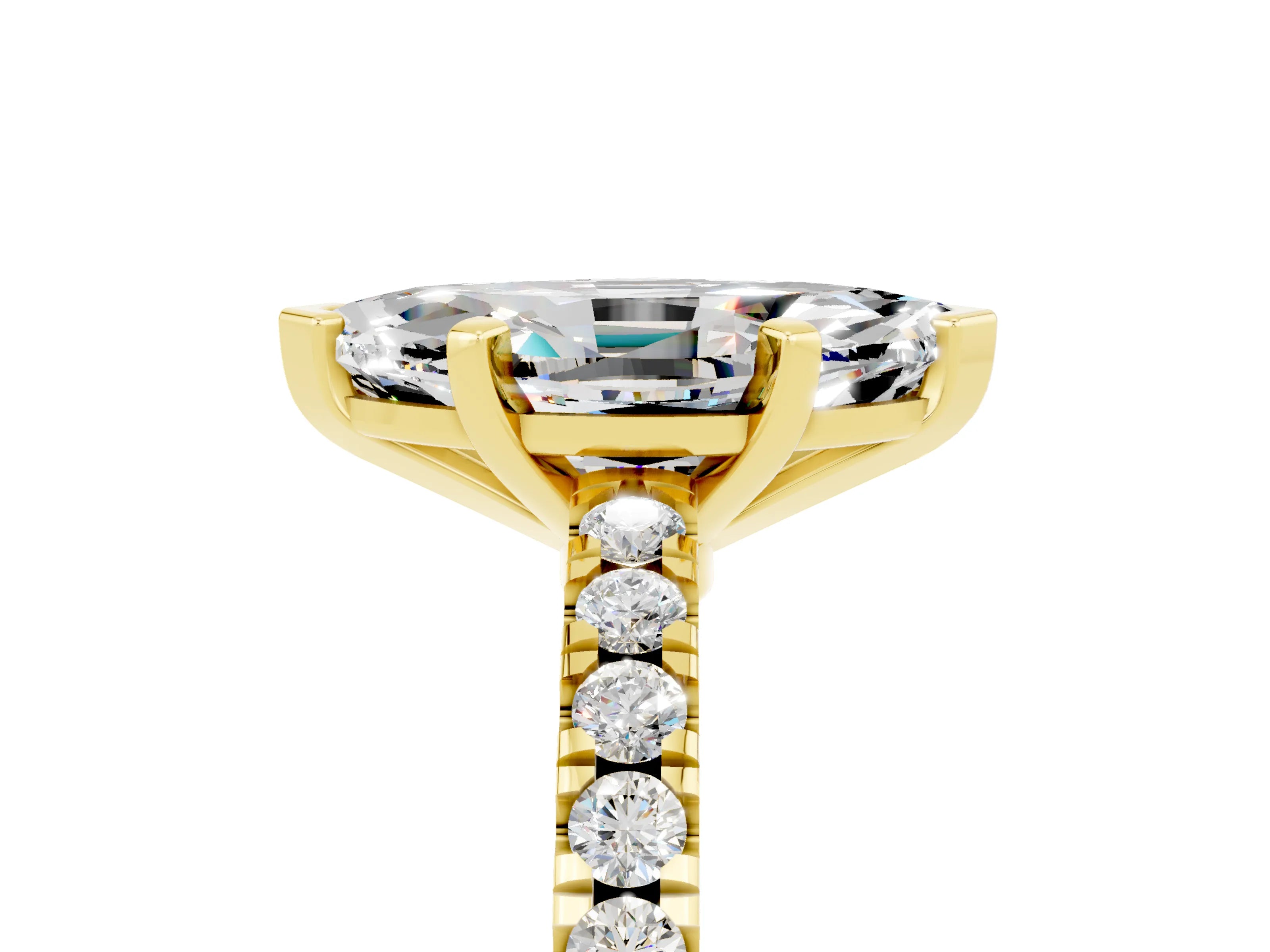 Yellow gold Marquise Cut Solitaire Diamond with Pavé Band and Four-Prong Setting_5