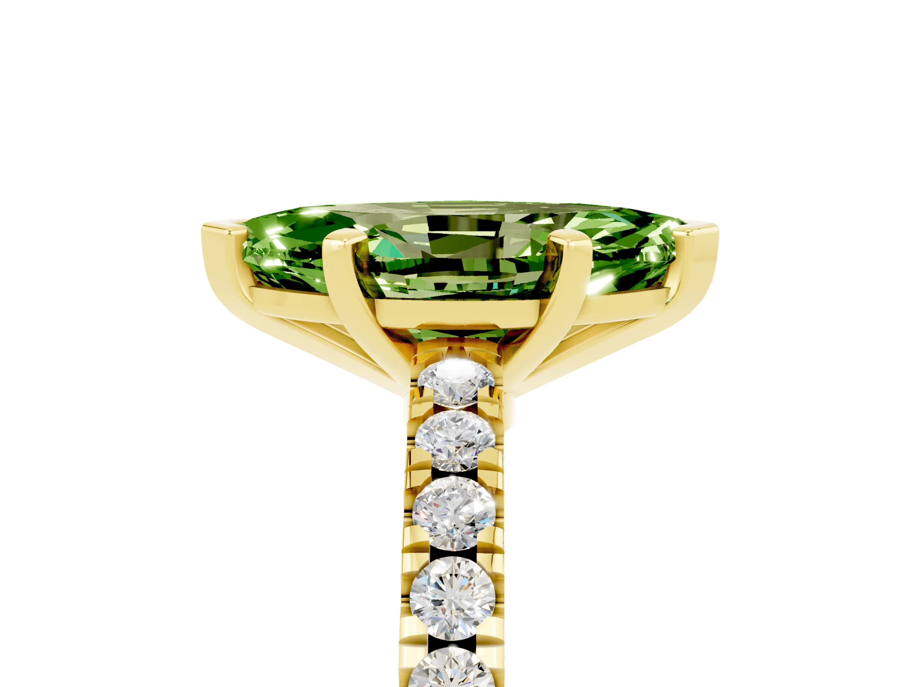 Yellow gold Marquise Cut Solitaire Diamond with Pavé Band and Four-Prong Setting_5