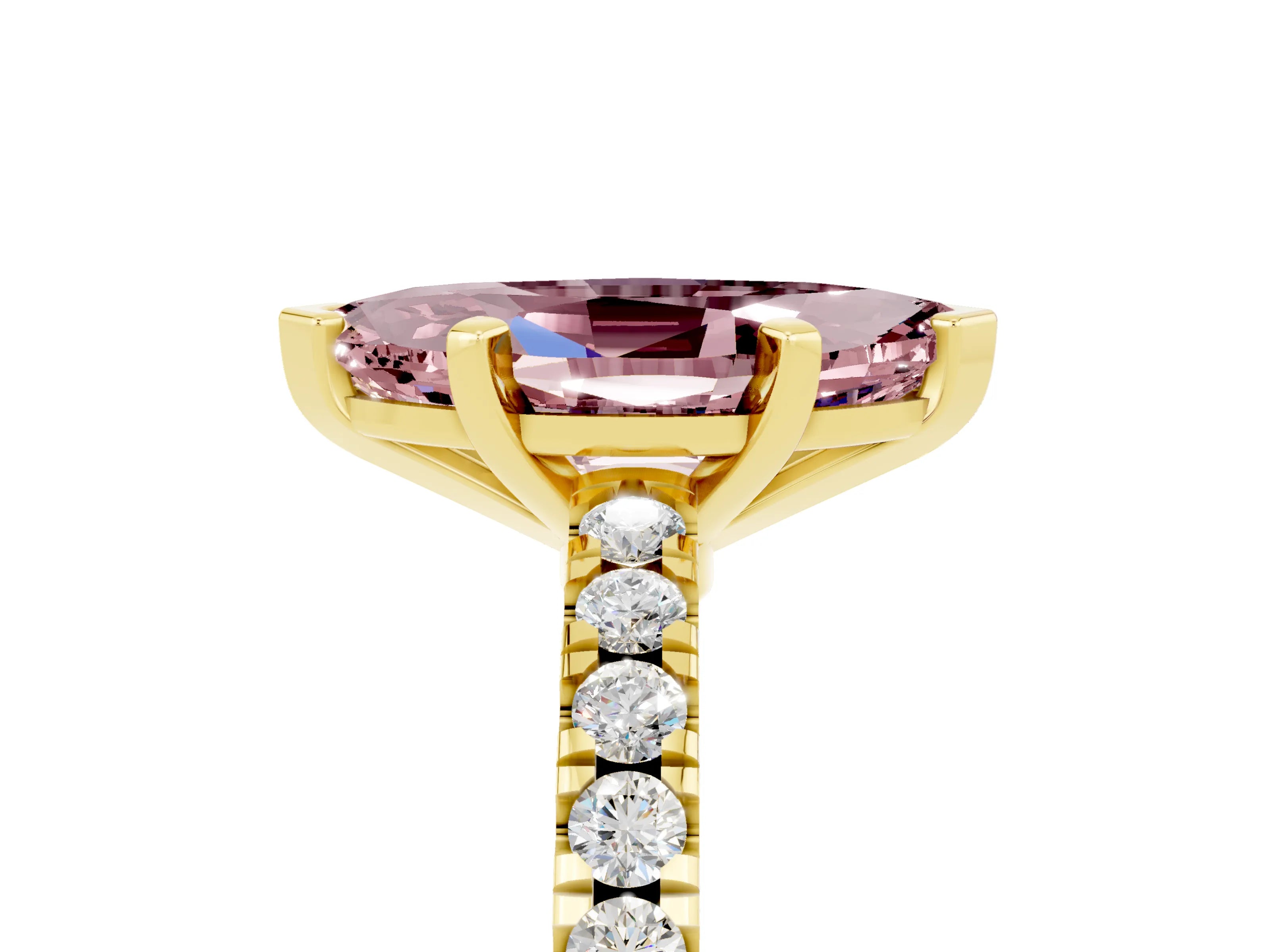 Yellow gold Marquise Cut Solitaire Diamond with Pavé Band and Four-Prong Setting_5