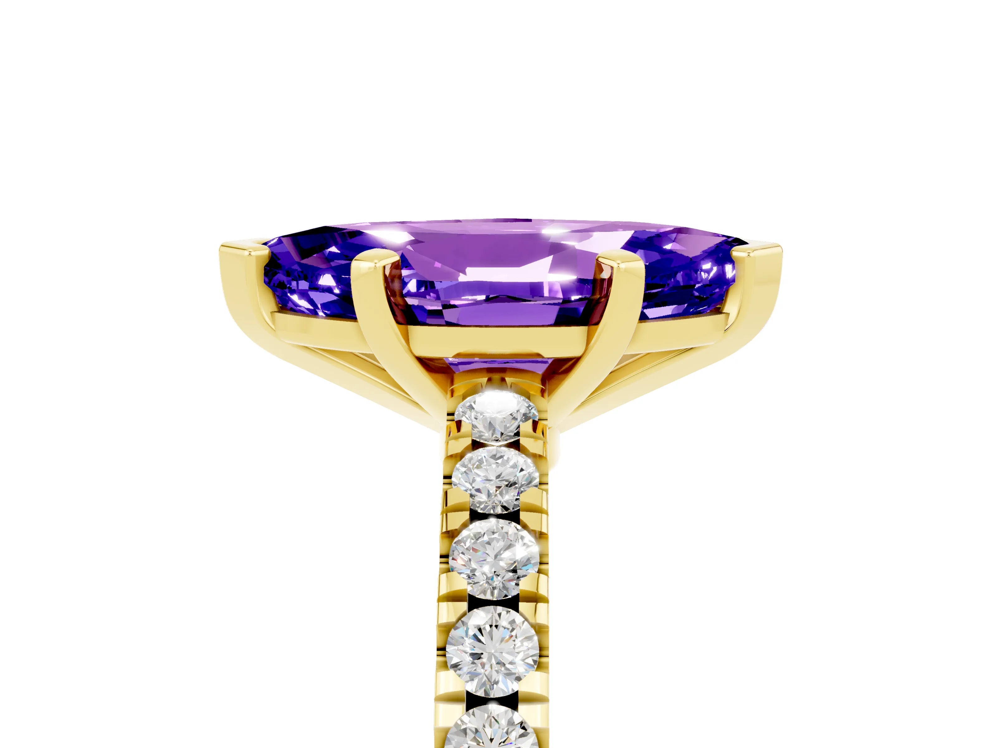 Yellow gold Marquise Cut Solitaire Diamond with Pavé Band and Four-Prong Setting_5