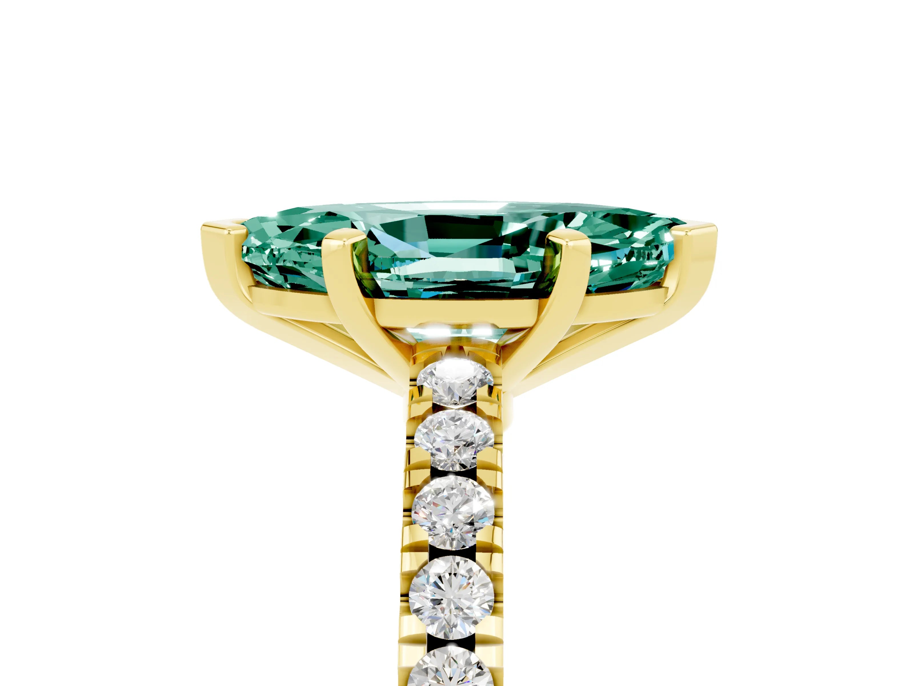 Yellow gold Marquise Cut Solitaire Diamond with Pavé Band and Four-Prong Setting_5