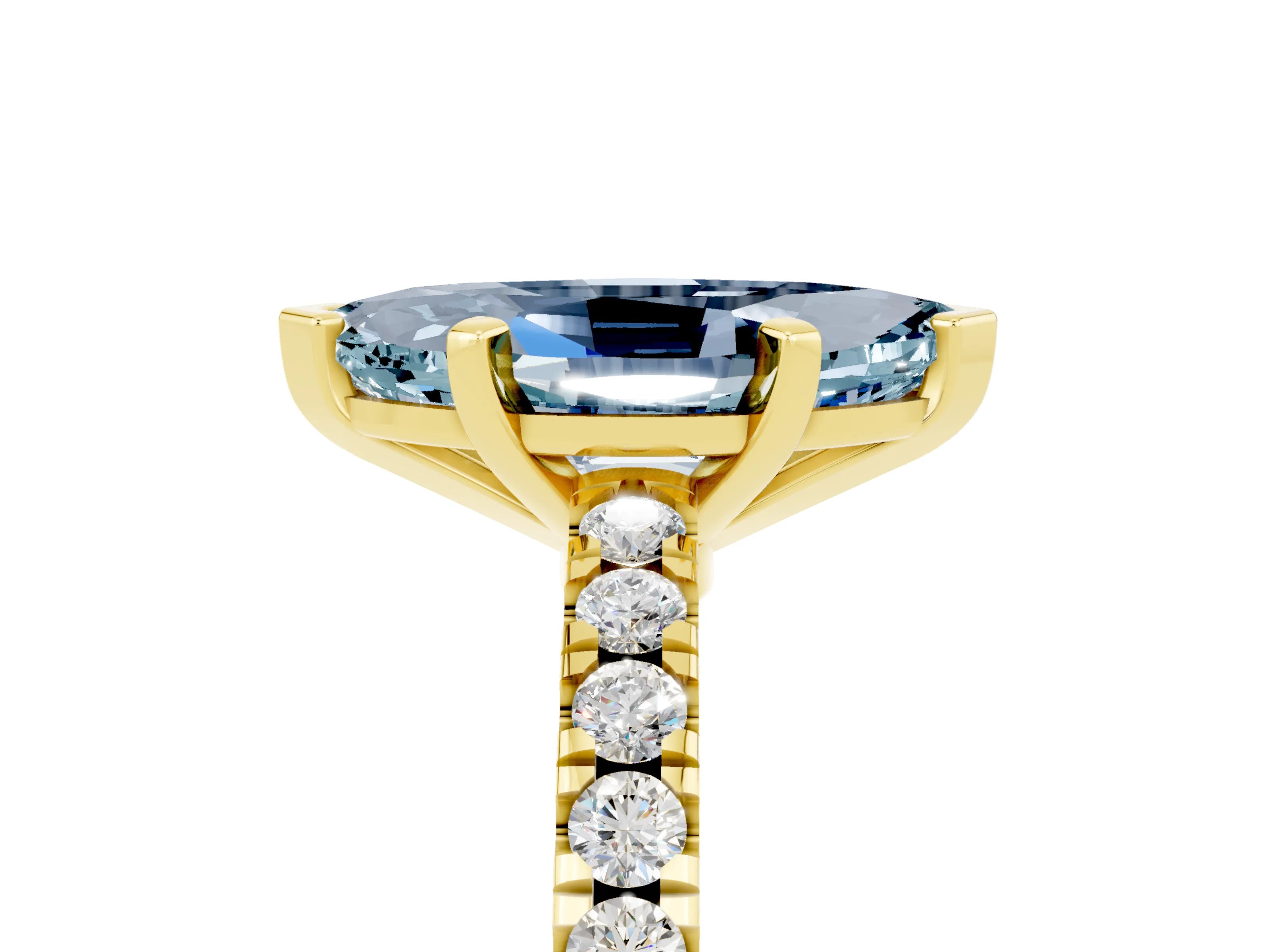 Yellow gold Marquise Cut Solitaire Diamond with Pavé Band and Four-Prong Setting_5