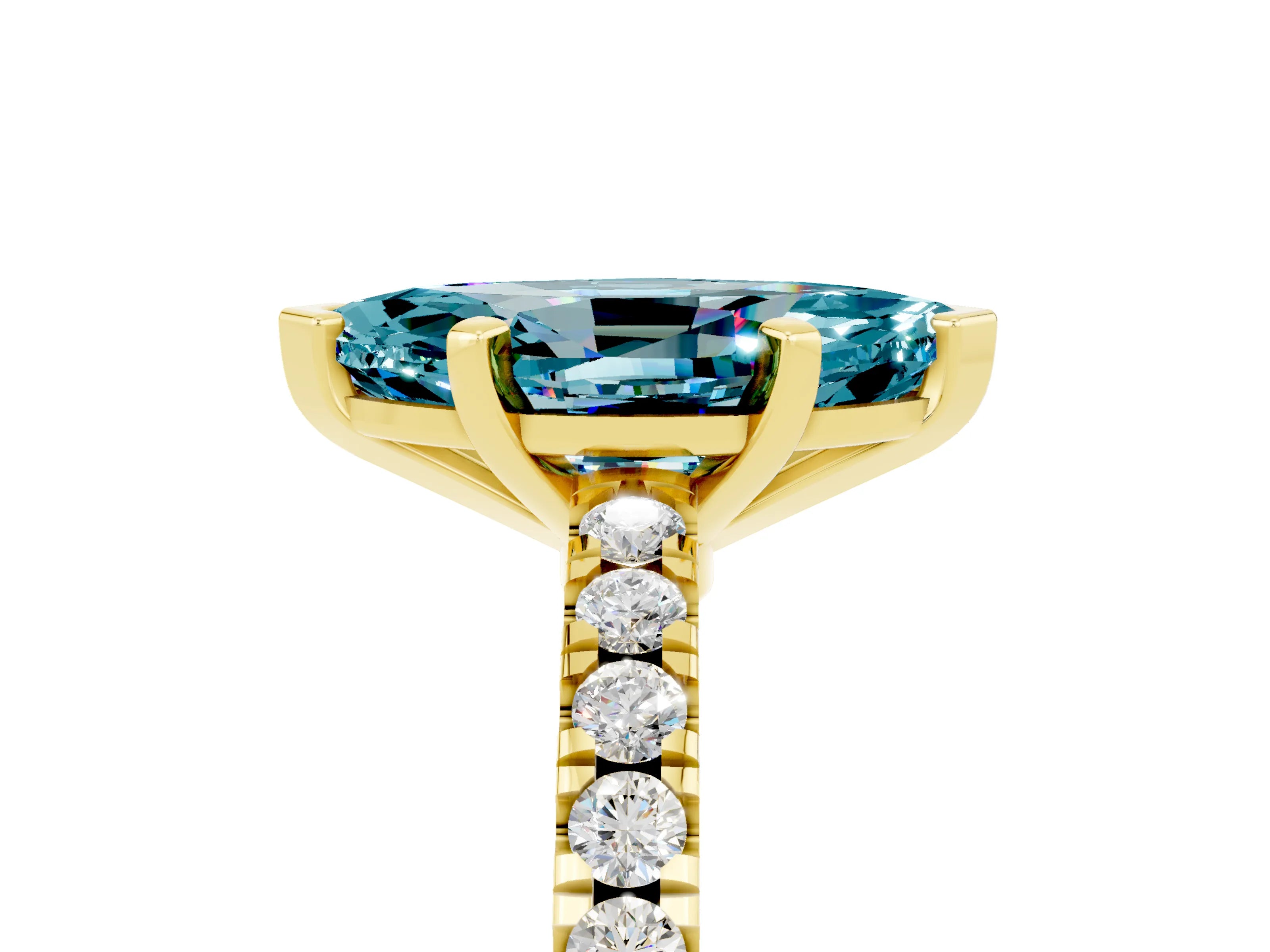 Yellow gold Marquise Cut Solitaire Diamond with Pavé Band and Four-Prong Setting_5