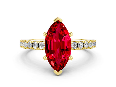 Yellow gold Marquise Cut Solitaire Diamond with Pavé Band and Four-Prong Setting