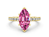 Yellow gold Marquise Cut Solitaire Diamond with Pavé Band and Four-Prong Setting