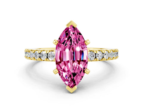 Yellow gold Marquise Cut Solitaire Diamond with Pavé Band and Four-Prong Setting