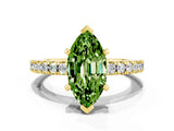 Yellow gold Marquise Cut Solitaire Diamond with Pavé Band and Four-Prong Setting