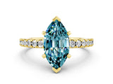 Yellow gold Marquise Cut Solitaire Diamond with Pavé Band and Four-Prong Setting