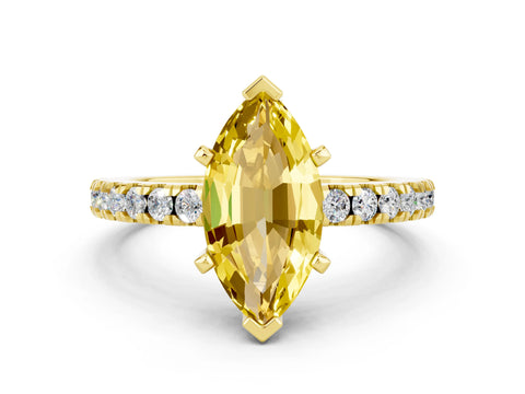 Yellow gold Marquise Cut Solitaire Diamond with Pavé Band and Four-Prong Setting