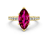 Yellow gold Marquise Cut Solitaire Diamond with Pavé Band and Four-Prong Setting