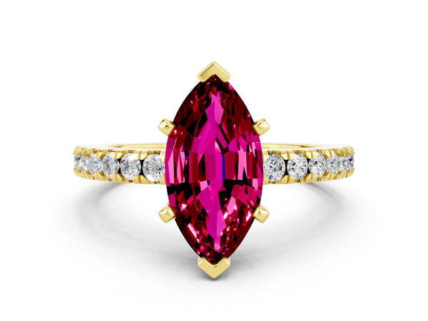Yellow gold Marquise Cut Solitaire Garnet with Pavé Band and Four-Prong Setting