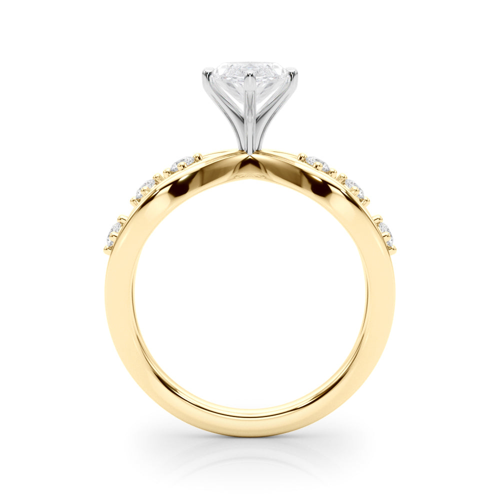 Yellow gold Marquise Cut Solitaire Diamond with Side Stones on Criss-Cross Band and Four-Prong Setting 2