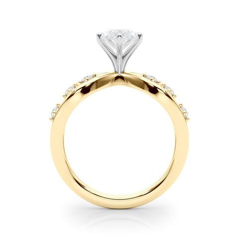Yellow gold Marquise Cut Solitaire Diamond with Side Stones on Criss-Cross Band and Four-Prong Setting 2
