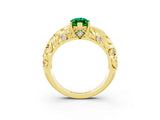 Yellow gold Marquise Cut Solitaire Emerald Leaf-Inspired Vine Band Ring with Prong Setting_3