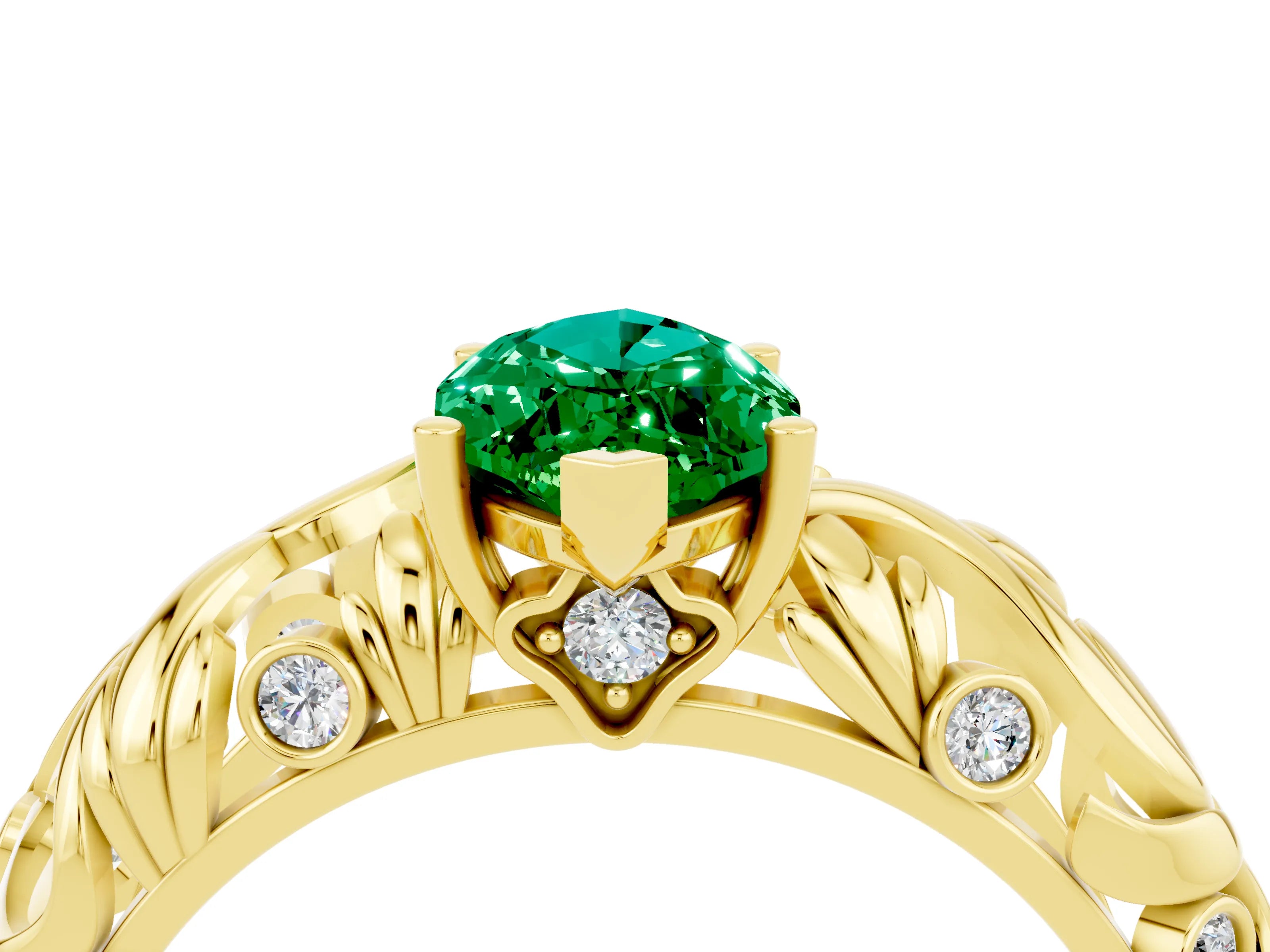 Yellow gold Marquise Cut Solitaire Emerald Leaf-Inspired Vine Band Ring with Prong Setting_4