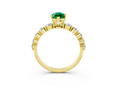 Yellow gold Marquise Cut Solitaire Emerald Ring with Pave Band and Four-Prong Setting_3
