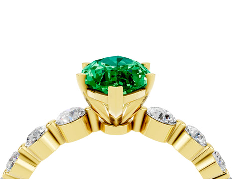 Yellow gold Marquise Cut Solitaire Emerald Ring with Pave Band and Four-Prong Setting_4
