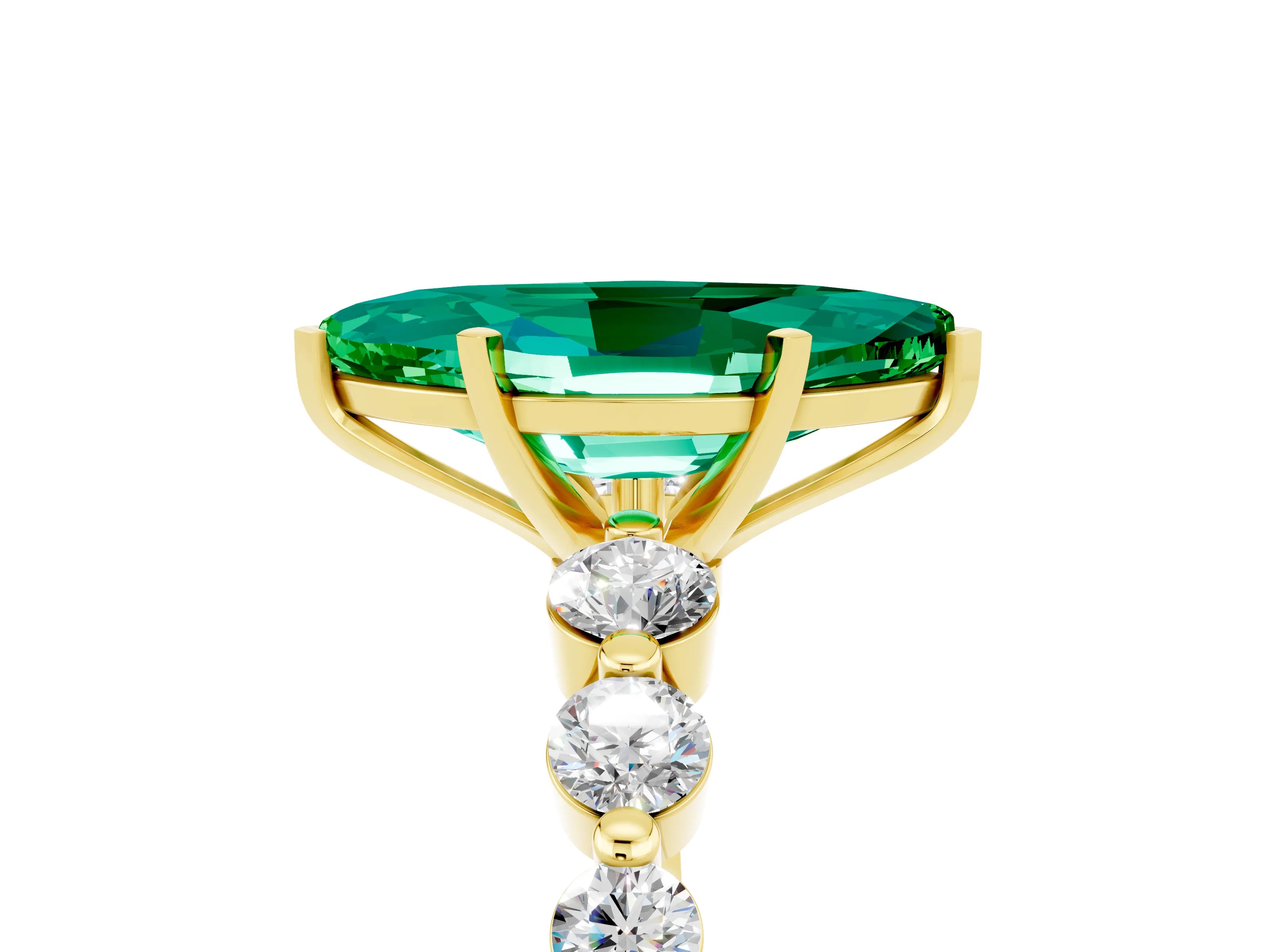 Yellow gold Marquise Cut Solitaire Emerald Ring with Pave Band and Four-Prong Setting_5