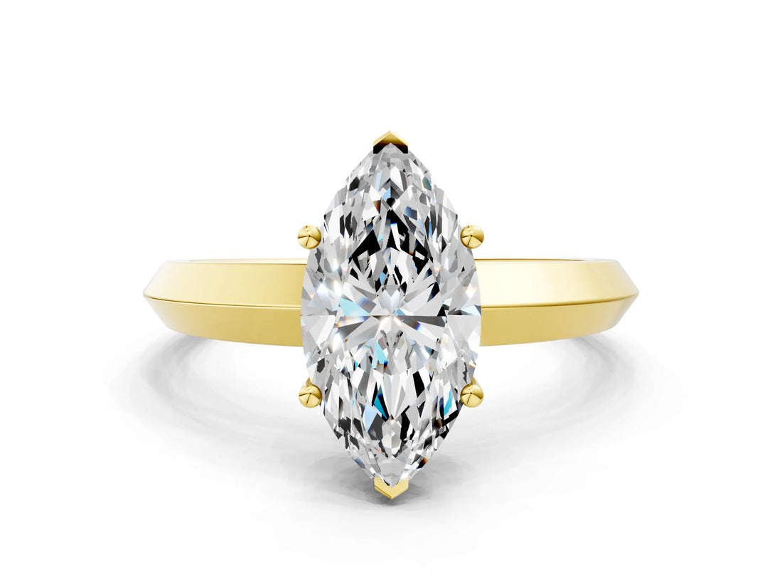 Yellow gold Marquise Cut Solitaire Engagement Ring with Flat Band and Four-Prong Setting