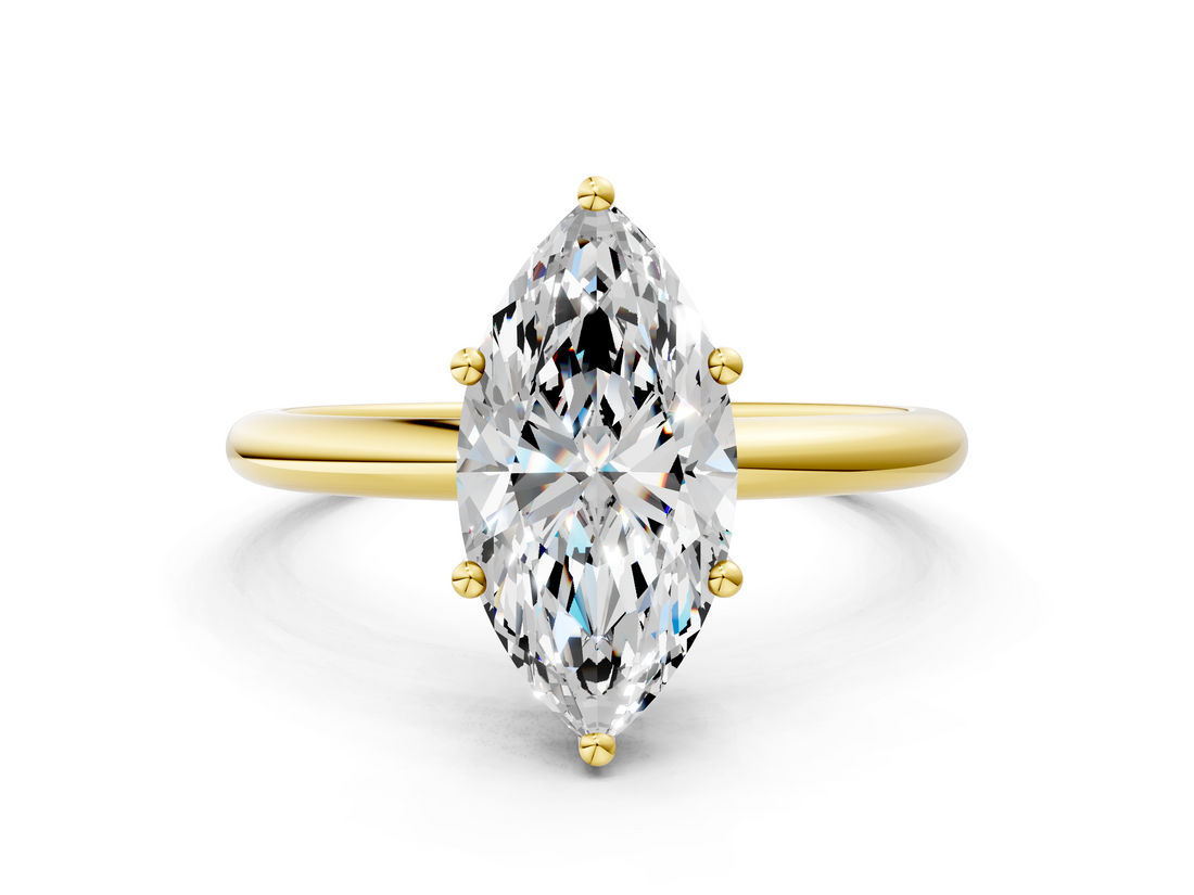 Yellow gold Marquise Cut Solitaire Engagement Ring with Four-Prong Setting and Classic Band_21