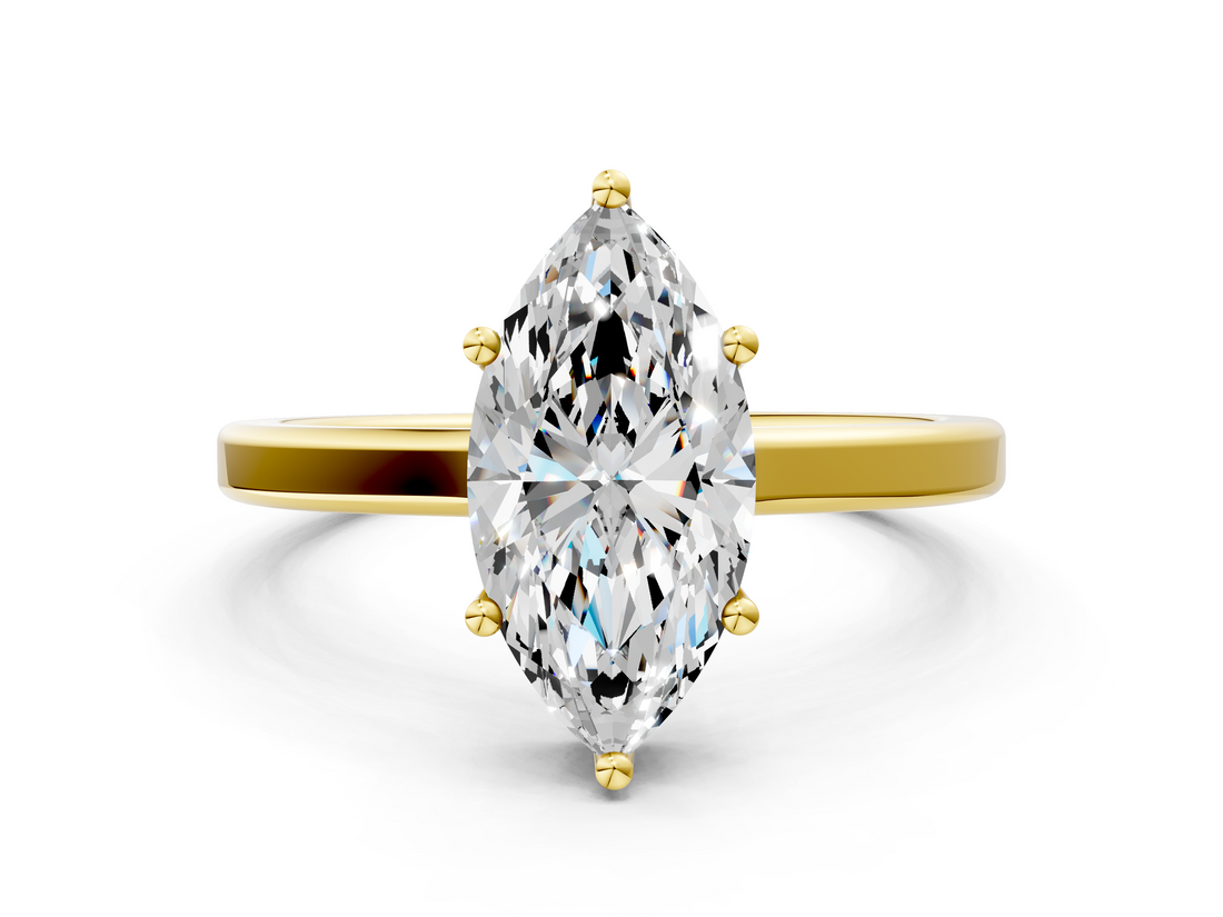 Yellow gold Marquise Cut Solitaire Engagement Ring with Four-Prong Setting on a Classic Band_40