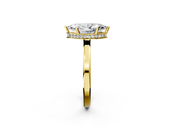 Yellow Gold Marquise Hidden Halo Engagement Ring Setting with Flat Wide Band