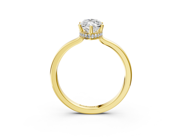 Yellow Gold Marquise Hidden Halo Engagement Ring Setting with Flat Wide Band