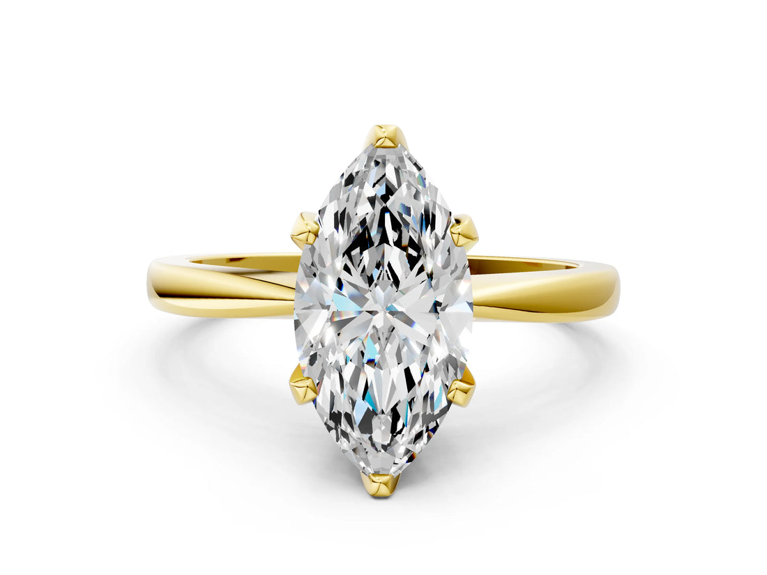 Yellow gold Marquise Cut Solitaire Engagement Ring with Six-Prong Setting and Tapered Band_7