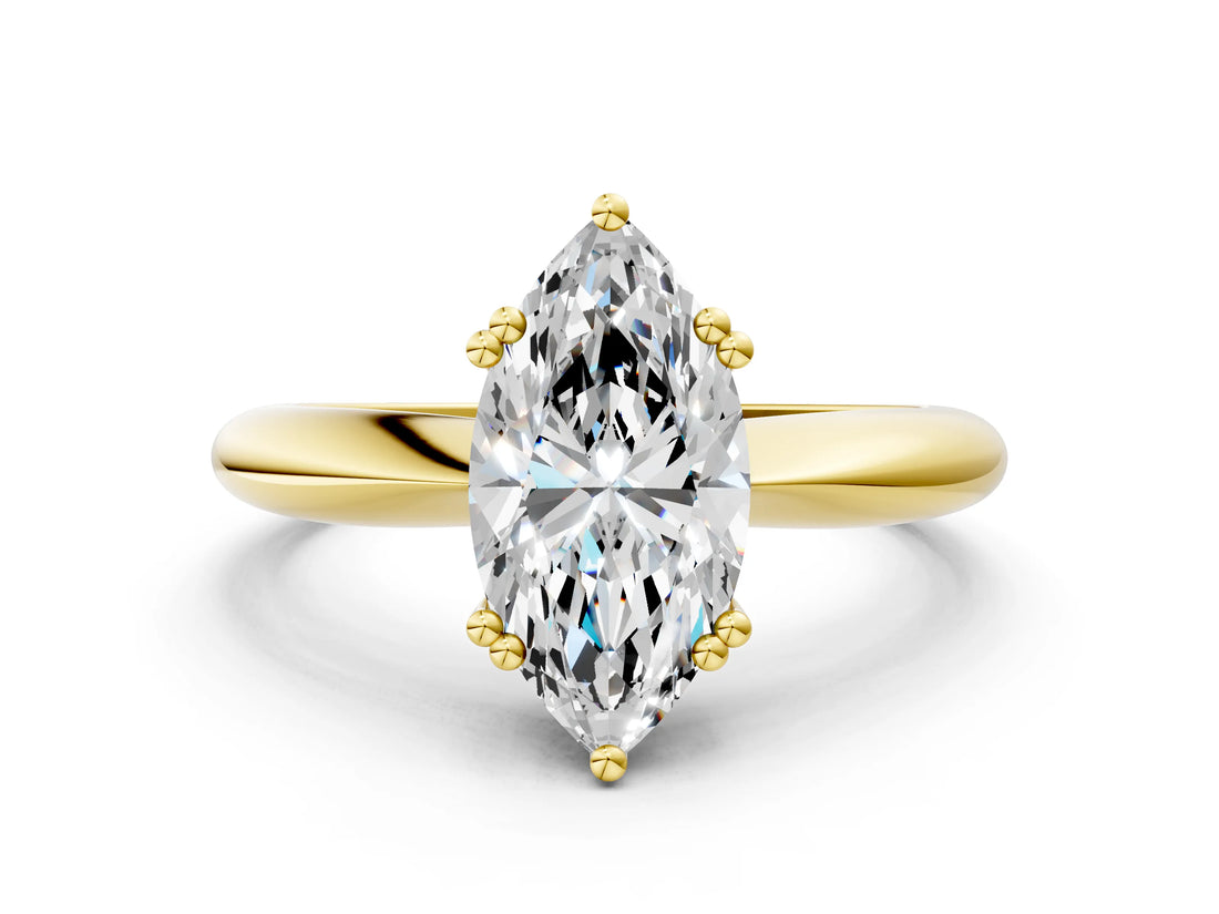 Yellow gold Marquise Cut Solitaire Engagement Ring with Tapered Band and Four-Prong Setting 1