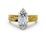Yellow gold Marquise Cut Solitaire Engraved Band with Four-Prong Setting_62