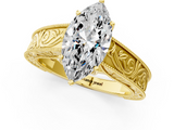 Yellow gold Marquise Cut Solitaire Engraved Band with Four-Prong Setting_63