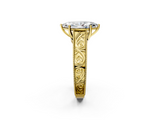 Yellow gold Marquise Cut Solitaire Engraved Band with Four-Prong Setting_64