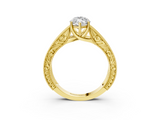 Yellow gold Marquise Cut Solitaire Engraved Band with Four-Prong Setting_65