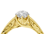 Yellow gold Marquise Cut Solitaire Engraved Band with Four-Prong Setting_66