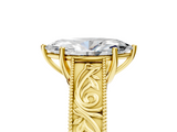 Yellow gold Marquise Cut Solitaire Engraved Band with Four-Prong Setting_67