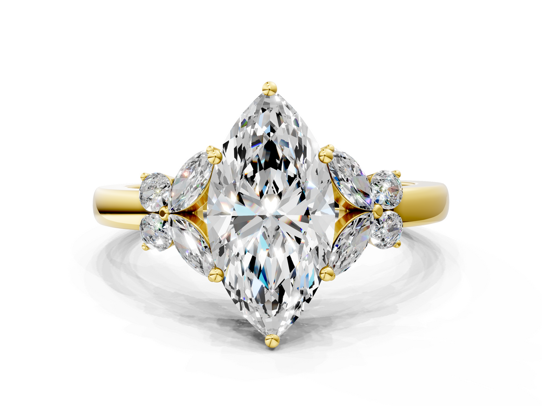 Yellow gold Marquise Cut Solitaire Floral Diamond Ring with Four-Prong Setting_54
