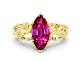Yellow gold Marquise Cut Solitaire Garnet Leaf-Inspired Vine Band Ring with Prong Setting